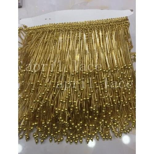 DX014# 20 yards /bag 9-10cm width gold pearls pendant beads ribbon fringe tassel for garment/decorative/wedding dress