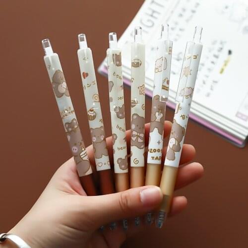6pcs/Set Cratoon Bear Gel Pen Balck Ink Press Gel Pen for Writing Drawing School Office Supply Kawaii Stationery