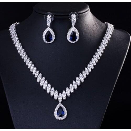 Bride Zircon Drops Hypoallergenic Ear Clip Necklace Set Wedding Bridal Party Jewelry Set Dress Up Necklace Earring Set