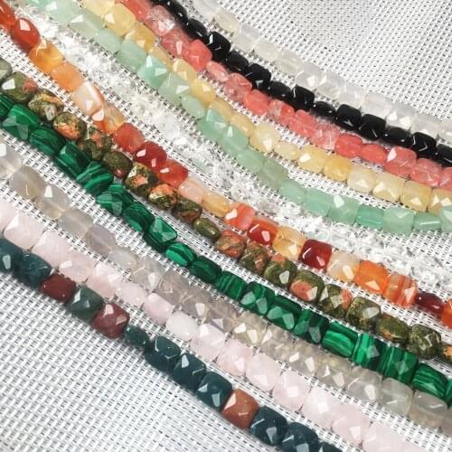 Natural Stone Faceted Square Shape Beaded Agates Crystal Loose Beads For jewelry making DIY Necklace Bracelet Accessories 25Pcs