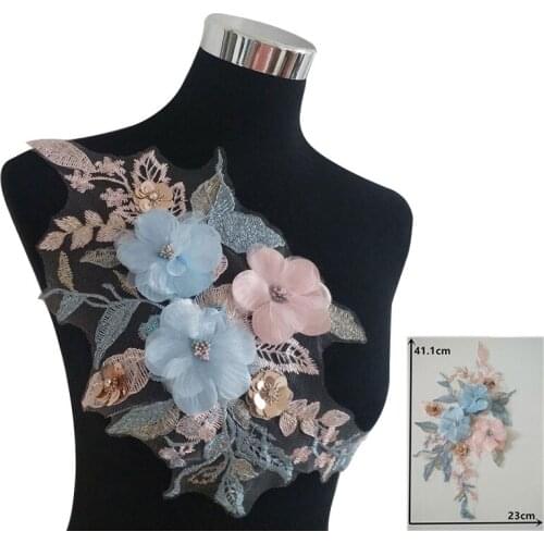 Embroidery Lace Collar 3D Flower Applique Wedding Decorate DIY Sewing Dress Neckline Applique Clothing Patch Craft Accessories