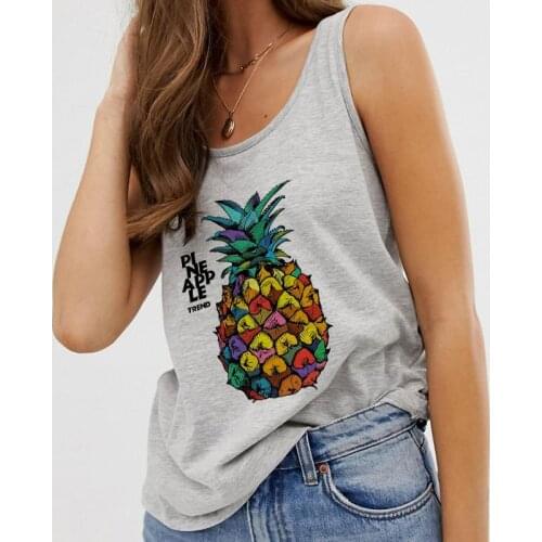 Plus Size Summer 90s Women Casual Vest Tank Tops Sexy Camisole Pineapple Avocado Print Tops Harajuku Sleeveless Female T-Shirt
