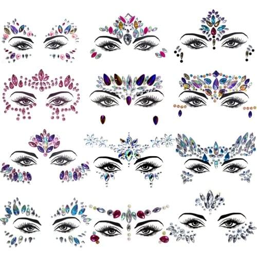 Fashion 3D Crystal Sticker Music Festival Shiny Acrylic Face Drill Sticker Masquerade Face Decoration Temporary Tattoo Sticker