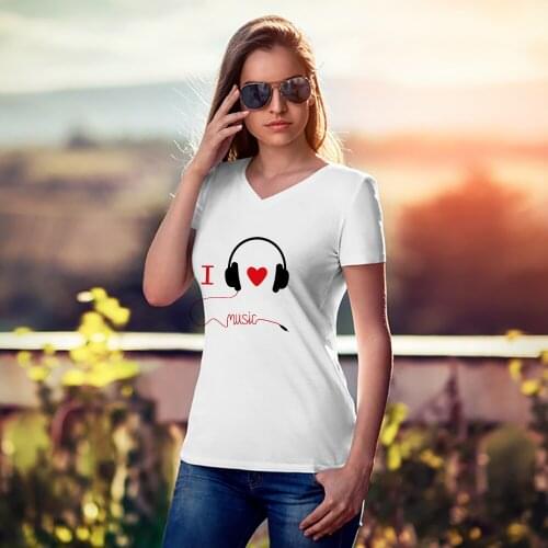 Womens T Shirts Vogue Harajcku Wholesale Loose Clothes High Quality Headphones and Music Printed Trendy Pinterest Tshirt
