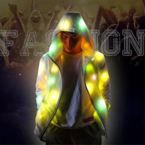 2021 Men Luminous Jacket Colorful Led Glowing Coat Party Outerwear Male Jacket Hip Hop Coat Clubwear Windbreaker Streetwear 2021