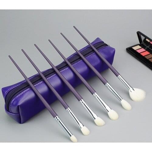 Purple 6pcs Eye Makeup Brushes Set-High Quality Goat Hair Eyeshadow Brush Nose shadow Brush Highlighter-All goat hair eye brush