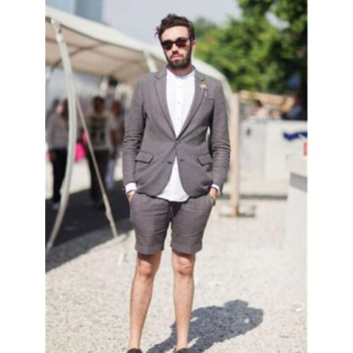 2020 Newest Grey Formal Work Wear Single Breasted Summer Beach Suits For Mens Weddings Slim Fit Prom Party Suit Blazers