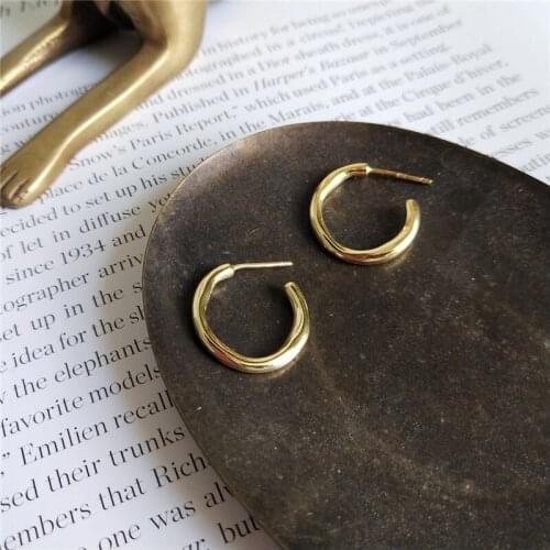 Solid Real 925 Silver All-match Round Hoop Earrings Genuine 925 Sterling Silver Gold Circle Earrings Women Thick than Normal One