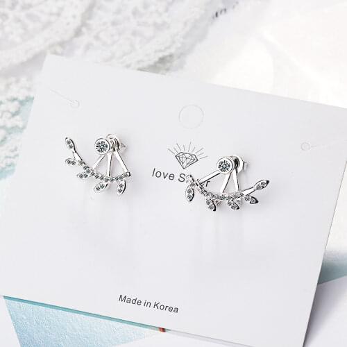 Wholesale Luxury 925 Sterling Silver Zircon Earrings Whirl Leaf Cymbiform Stud Earring Fashion Women Wedding Fine Jewelry Gift