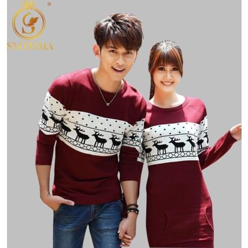 SMTHMA 2020 Autumn And Winter Mens /Women long sleeve Wine red pullovers matching deer couple christmas New Year sweaters Dress