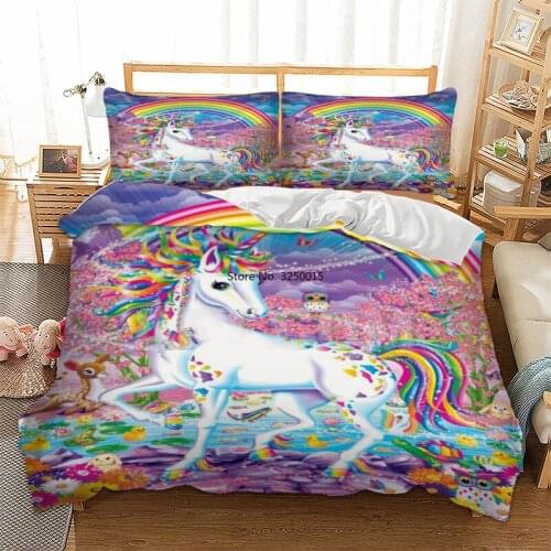 2-3 Pieces Duvet Cover Rainbow Unicorn 3D Digital Printing Colorful Bedding Set Single Twin Full Queen King Bedclothes