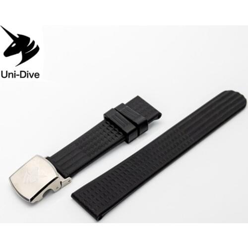 Uni-Dive Original Design 20mm OM Watch Strap Onto Wrist Waffle Band 316L Clasp No-Pinhole Stepless Adjust Bracelet Rubber Straps