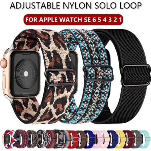 Elastic Adjustable Nylon Solo Loop Strap for Apple Watch 6 SE 5 4 Band Strap 38 40mm 42 44mm for Iwatch 6 Se 5 4 Sport WatchBand