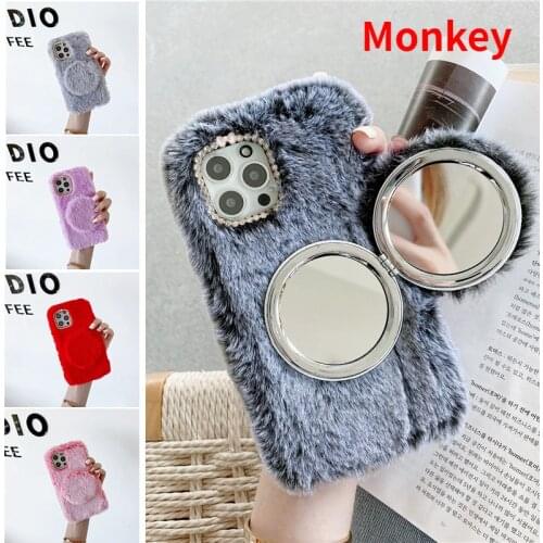 Luxury Fuzzy Fur Mirror Phone Case For Huawei Nova 8 Pro 7 P smart 2021 Y5 Y6 Y7 Y9 Honor 10I 30 20 10 Lite 8X V40 Diamond Cover