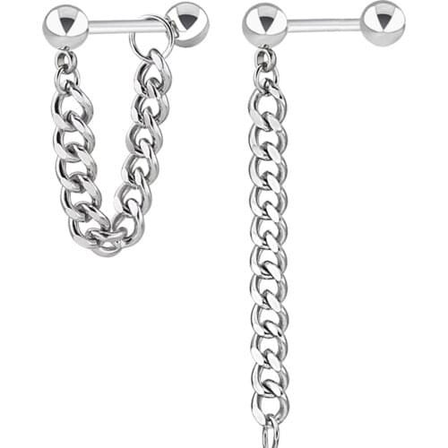 1 Pair Stainless Steel Earring Long Tassels Stud Earring Ball Ear Stud Straight Bar Ear Clip Men boy girl Rock Cosplay