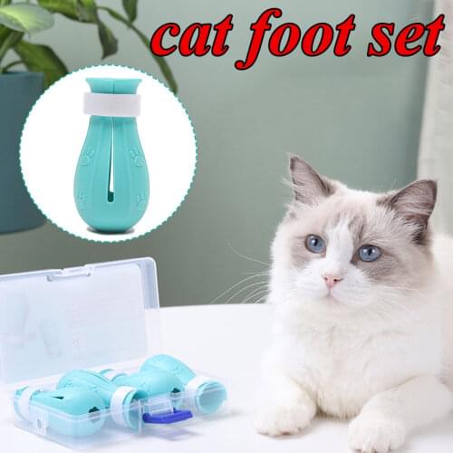 Silicone Cat Grooming Supplies Puppy Anti-Scratch Shoes For Cat Adjustable Cat Boots Bath Washing Cat Claw Paw Cover Protector