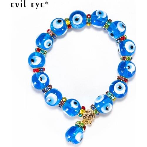 Evil Eye Glass Blue Round Beads Blue Evil Eye Beads Bracelet Bangle For Women Men Turkish Jewelry EY5333
