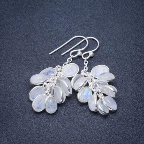 Natural Rainbow Moonstone Handmade Unique 925 Sterling Silver Earrings 1.75" B2371