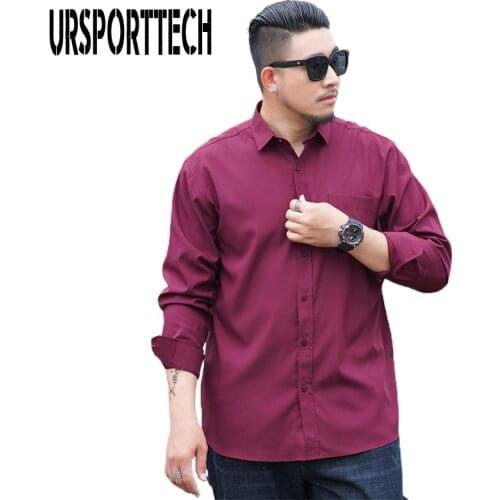 URSPORTTECH Large Size 8XL 9XL Mens Casual Shirt Long Sleeve Mens Business Shirt Spring Loose Blouse Man Multi Color Solid Tops