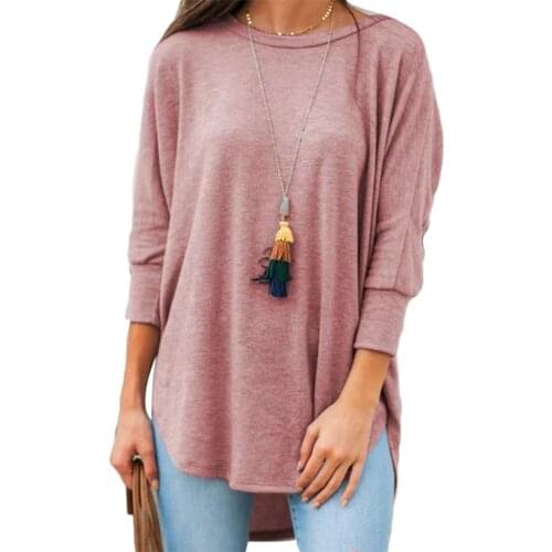 2021 New Fashion Women T-shirts Casual Solid Color 3/4 Sleeve Round Neck Irregular Hem Plus Size Loose Tee Tops футболка женский