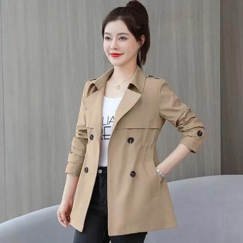 Casaco feminino 2021 New Windbreaker Women Mid-Section Waist Spring Autumn Ladies Jacket Outerwear Double Breasted Coat Female