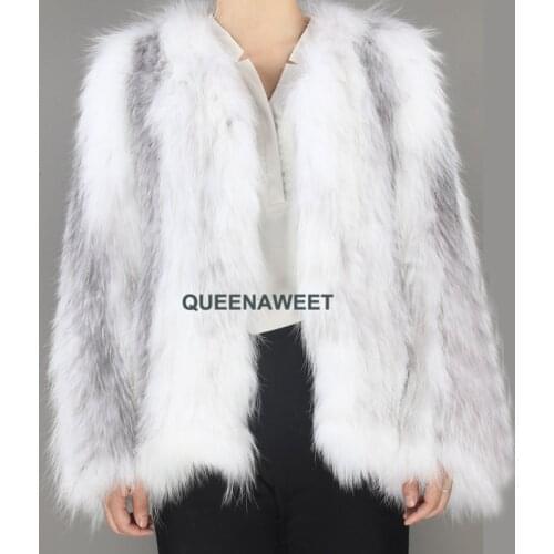 Limited Edition Knit Fox Fur Coat Natural Marble Lines Fox Fur Jacket Full Sleeves Overcoat Women Winter Coat