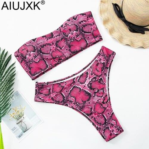 AIUJXK Snake Print Biquini Women Plus Size Beach Wear Lingerie Summer Sexy High Waist 2 Piece Swimsuit Female Bra And Panty Set