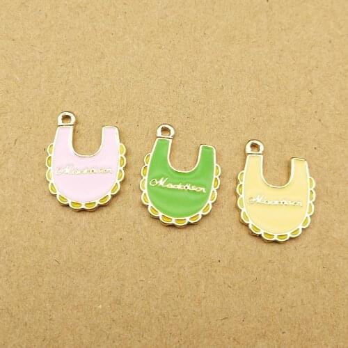 10pcs 23x18mm Metal dangle enamel baby Bib charms Pendant for bracelet necklace DIY accessories earrings jewelry making trinket