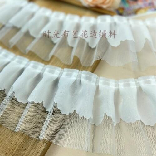 2meters Frilled Chiffon Cloth Lace Trim for DIY Crafts Costume Sewing Accessories White ChiffonLace Fabric 8.5cm Width