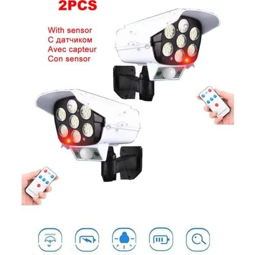 2pcs remote Solar motion sensor lamp light Dummy IP Camera Simulation Surveillance Security Monitor RED LED Fake Waterproof Outd