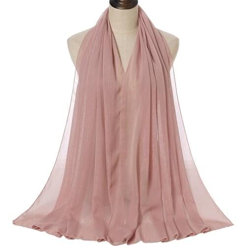 2021 Newest Glitter Chiffon Hijab Scarf Women Plain Color Shawls Silver Thread Printed Headscarf Muslim Women Hijab Dresses Wrap