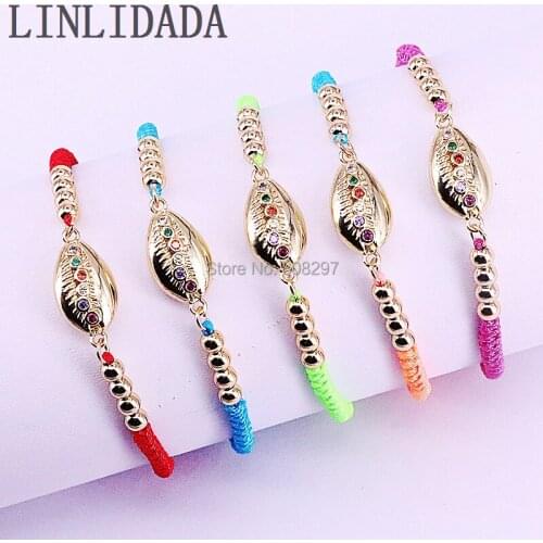 8Pcs CZ Micro Pave Conch Shell Connector Macrame Rope Bracelet,Copper Beads Adjustable Chains For Women