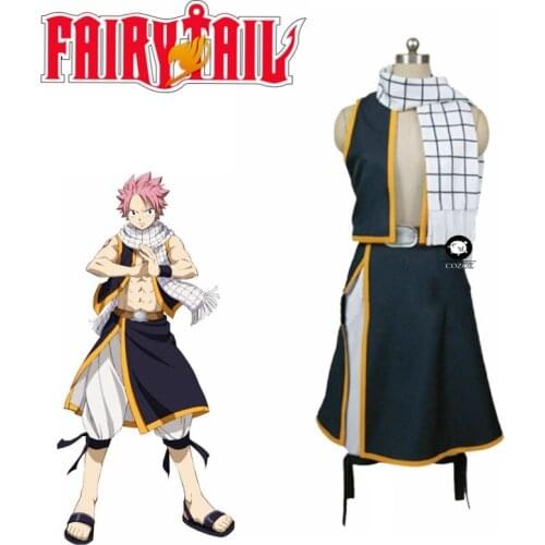 Anime Fairy Tail Natsu Dragneel Top Skirt Scarf Halloween Cosplay Costume