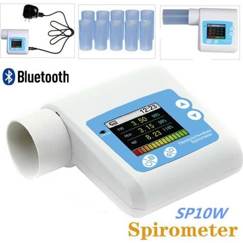 Bluetooth SP10W Digital Spirometer Lung Function Breathing Respiratory Diagnosis Monitor with 10PCS Mouthpiece PC Software