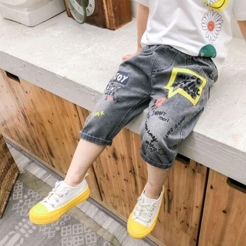 Boys Printed Denim Shorts 2021 Summer New Childrens Cross-border Childrens Clothing Little Boys Graffiti Casual Pants