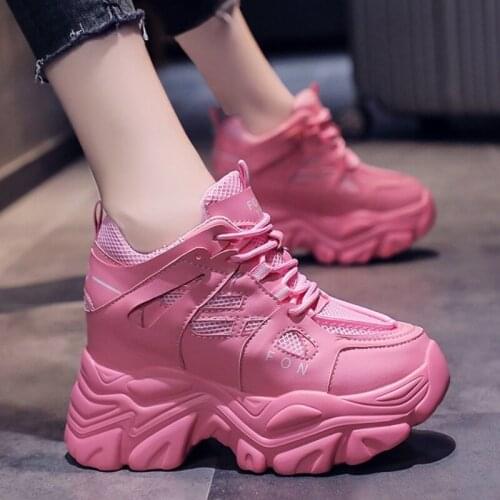 Chunky Sneakers Womens Vulcanized Shoes Brand Design Casual Wedges Sneakers Women Lace Up Height Increase Platform Shoes 2021