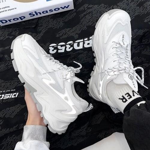 Mens Platform Sneakers 2021 New Fashion Breathable White Men Chunky Shoes Trainers Street Style Male Footwear Zapatillas Hombre