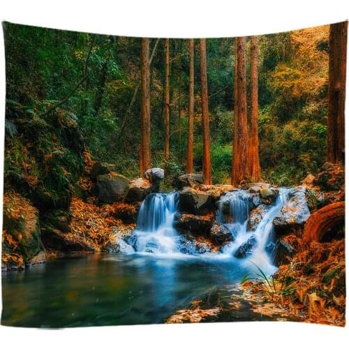 Natural Landscape Forest Falls Woods Waterfall Tapestry Wall Hanging Bed Spread Beach Towel Table Cloth Yoga Mat Large Size