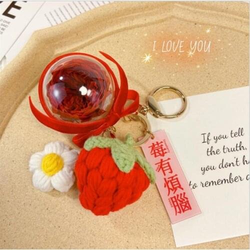 New Chinese Style Creative Eternal Flower Pendant Strawberry Girl Hear Bag Pendant Gift Car Key Chain Pendant Ornament