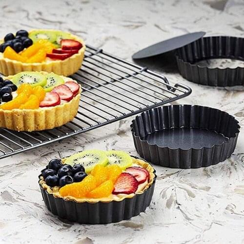 New 3 Inch Kitchen Non-stick Carbon Steel Cake Molds Bottom Tart Plate Round Lace Pizza Egg Tart Pie Tray Home Oven Cake Tools
