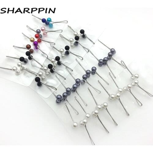 Wholesale 12pcs/card Muslim Hijab Pearl Clip Brooch Pins Scarf Safety Clip Women Wedding Pin Simple Beads