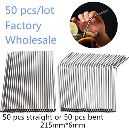 Batch Straws 50Pcs/Set Metal Straw Reusable Wholesale Stainless Steel Drinking Tubes 215mm*6mm Straight Bent Straws For Drink
