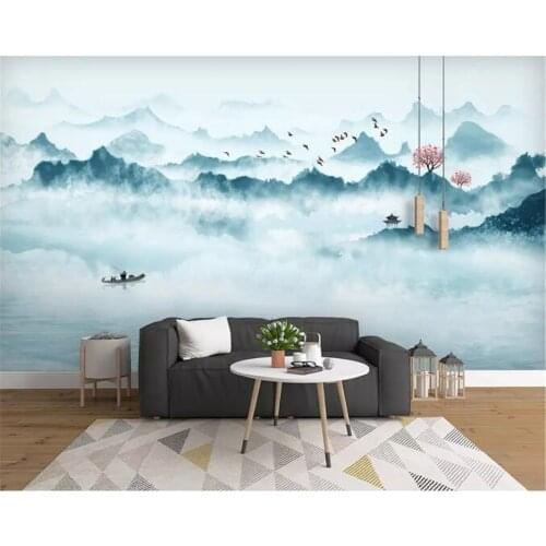 Beibehang Custom 3d wallpaper Ink landscape fashion blue flying bird living room TV background wall papel de parede 3d wallpaper