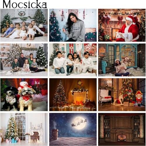 Christmas Party Backdrop Decorations Merry Christmas Family Portrait Background Winter Fireplace Window Living Room Photography