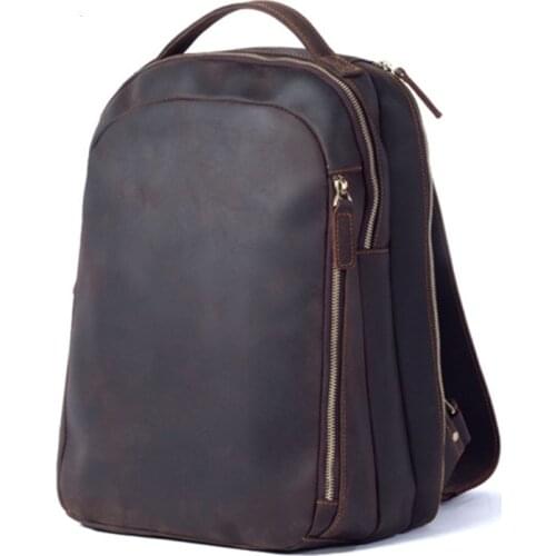 Retro Crazy Horse Leather Backpack Men Shoulder Bag Large Capacity Male Laptop Backpack Travel Schoolbag First Layer Cowhide