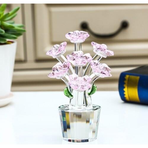 CRYSTAL PINK SUNFLOWER FIGURINES UNFADING BOUQUET SCULPTURE ORNAMENT WEDDING VALENTINES DAY GIFTS HOME DECOR FENGSHUI CRAFT