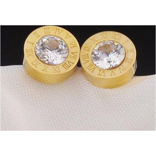 Classic Retro Tide Titanium Steel Gold Earrings Inlay Shiny Zircon Letter Stud Earrings For Men Women Fashion Jewelry