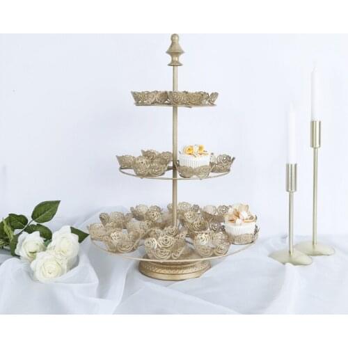 Champagne Gold 3 tiers Cake Stand Round Metal Wedding Party Dessert Cupcake Pedestal Display
