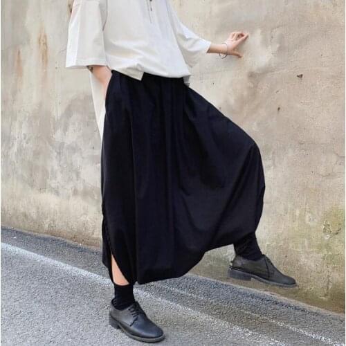 Stage harem pants mens trousers Cropped pants personality pantalones hombre cargo Nightclub costume Loose crotch pants summer