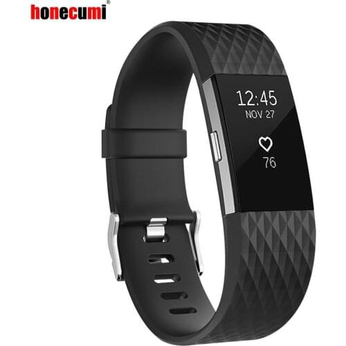 Honecumi For Fitbit Charge 2 Band Black Adjustable Replacement Sport Smart Watch Wrist Strap For Charge 2 Small Large
